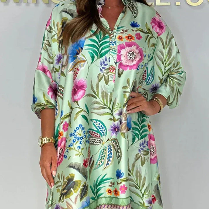 Violetta™ - Casual Floral Dress with V-Neck and Partial Buttons