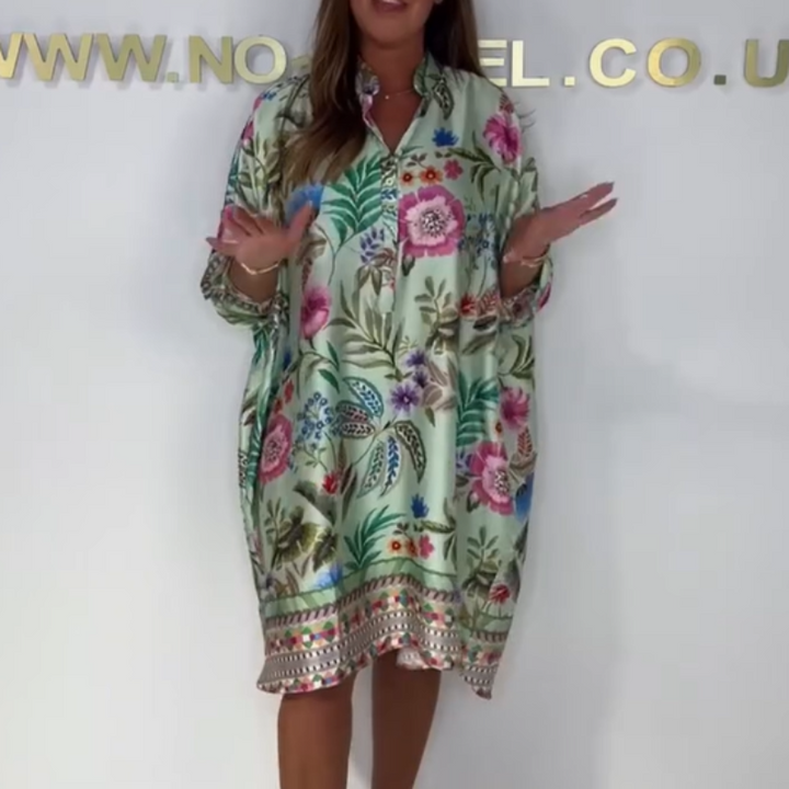 Violetta™ - Casual Floral Dress with V-Neck and Partial Buttons