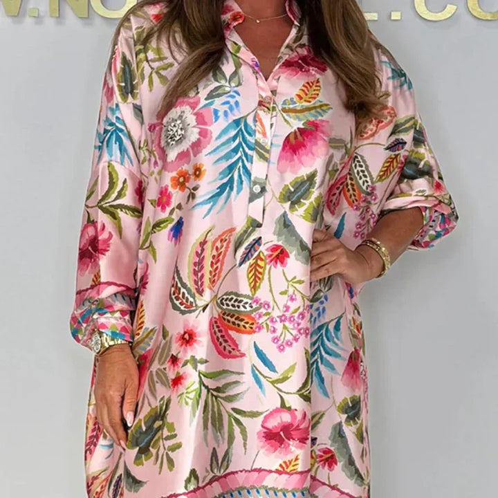 Violetta™ - Casual Floral Dress with V-Neck and Partial Buttons