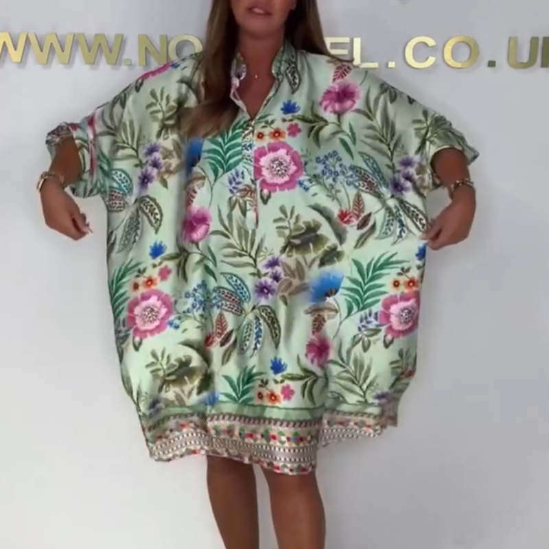 Violetta™ - Casual Floral Dress with V-Neck and Partial Buttons