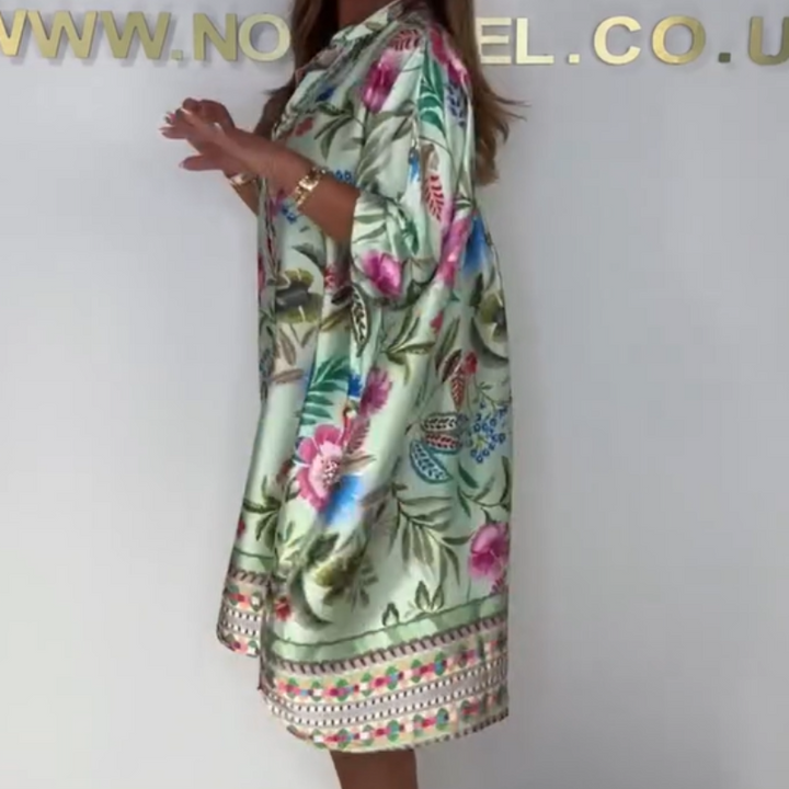 Violetta™ - Casual Floral Dress with V-Neck and Partial Buttons