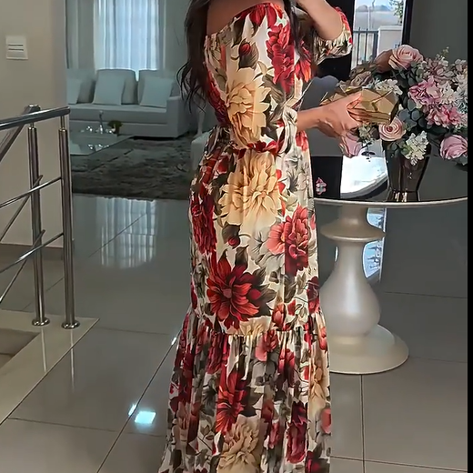 Paulina™ - Pleated Floral Dress with V-Neck