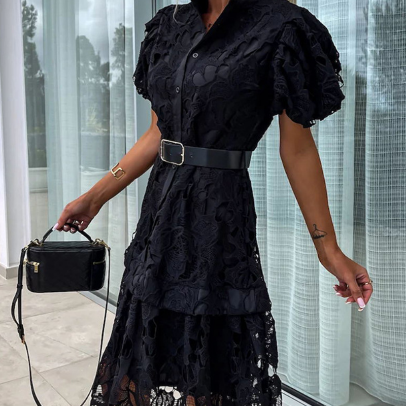 Layla™ - Retro Lace Dress with Short Sleeves and Cutouts for Women
