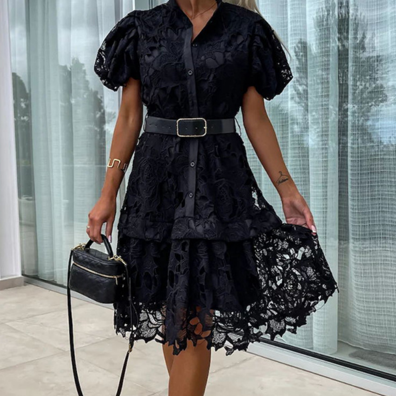 Layla™ - Retro Lace Dress with Short Sleeves and Cutouts for Women