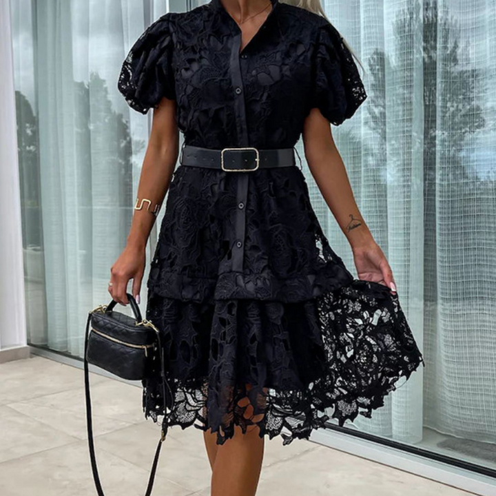Layla™ - Retro Lace Dress with Short Sleeves and Cutouts for Women