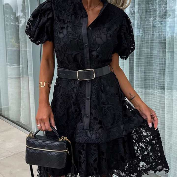 Layla™ - Retro Lace Dress with Short Sleeves and Cutouts for Women