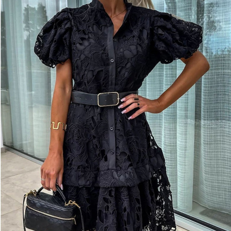 Layla™ - Retro Lace Dress with Short Sleeves and Cutouts for Women