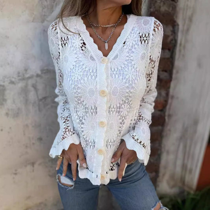 Zinnia™ - Lace Top with V-Neck and Long Sleeves for Women
