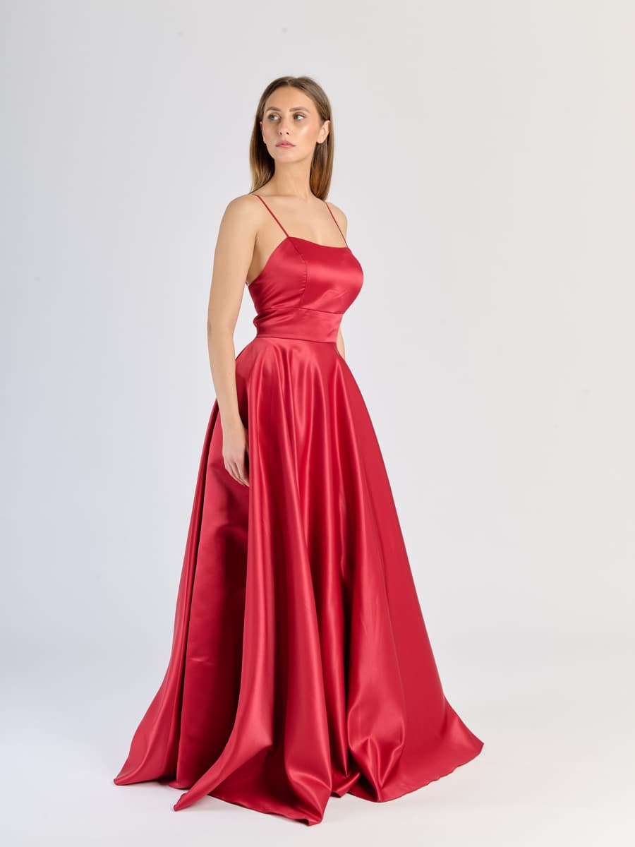 Elegant Long Satin Dress with Thin Straps – "Estella"